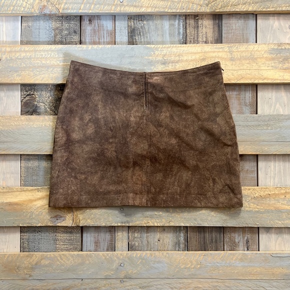 bebe Dresses & Skirts - EUC. [bebe] VNTG. Genuine Leather Mini Skirt - Tie Front | Brown Suede | Size 8